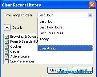 Clear Recent History Time range to clear screen